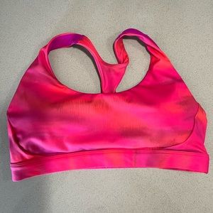 Hot pink, Athleta, sports bra, size large.
